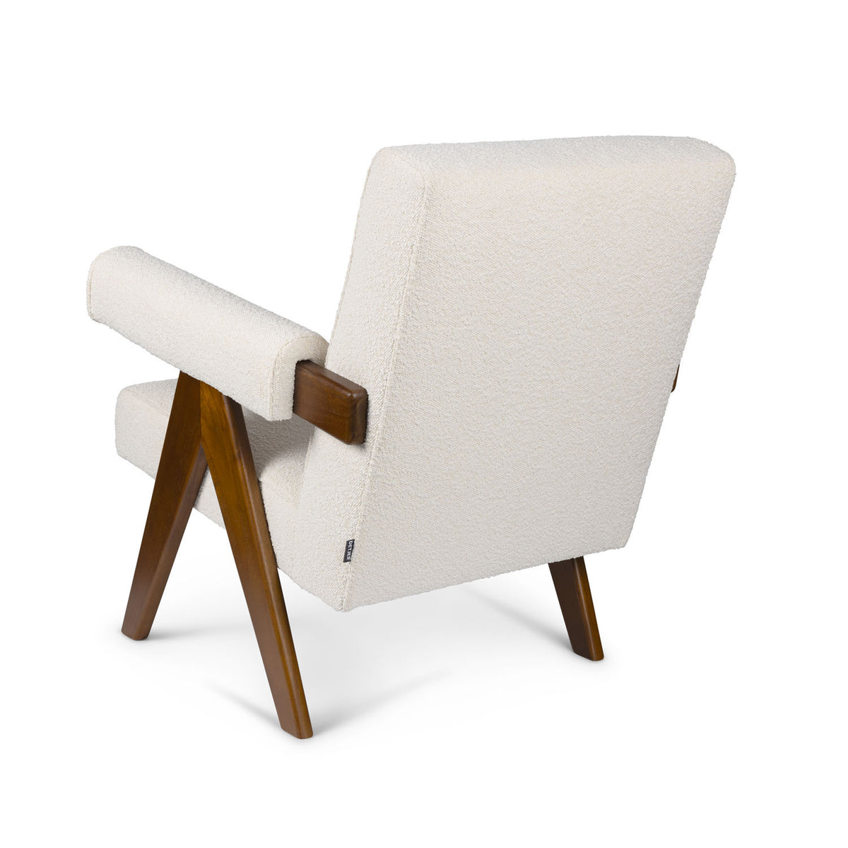 Poltrona Easy Lounge Eugene con braccioli Bouclè Crema - struttura Dark Brown - Pierre Jeanneret Edition