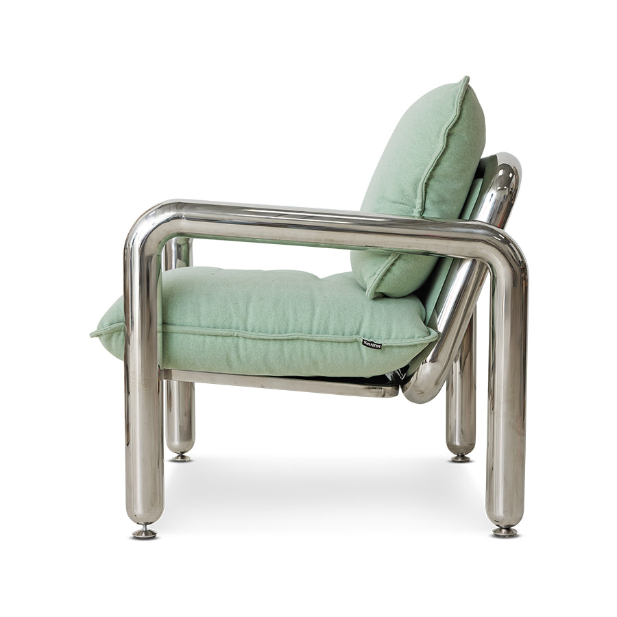 Poltrona lounge cromata, canvas menta