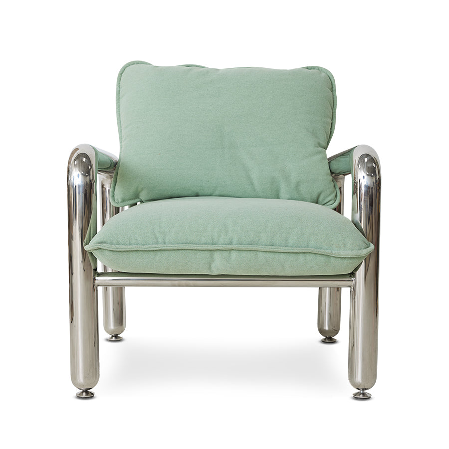 Poltrona lounge cromata, canvas menta