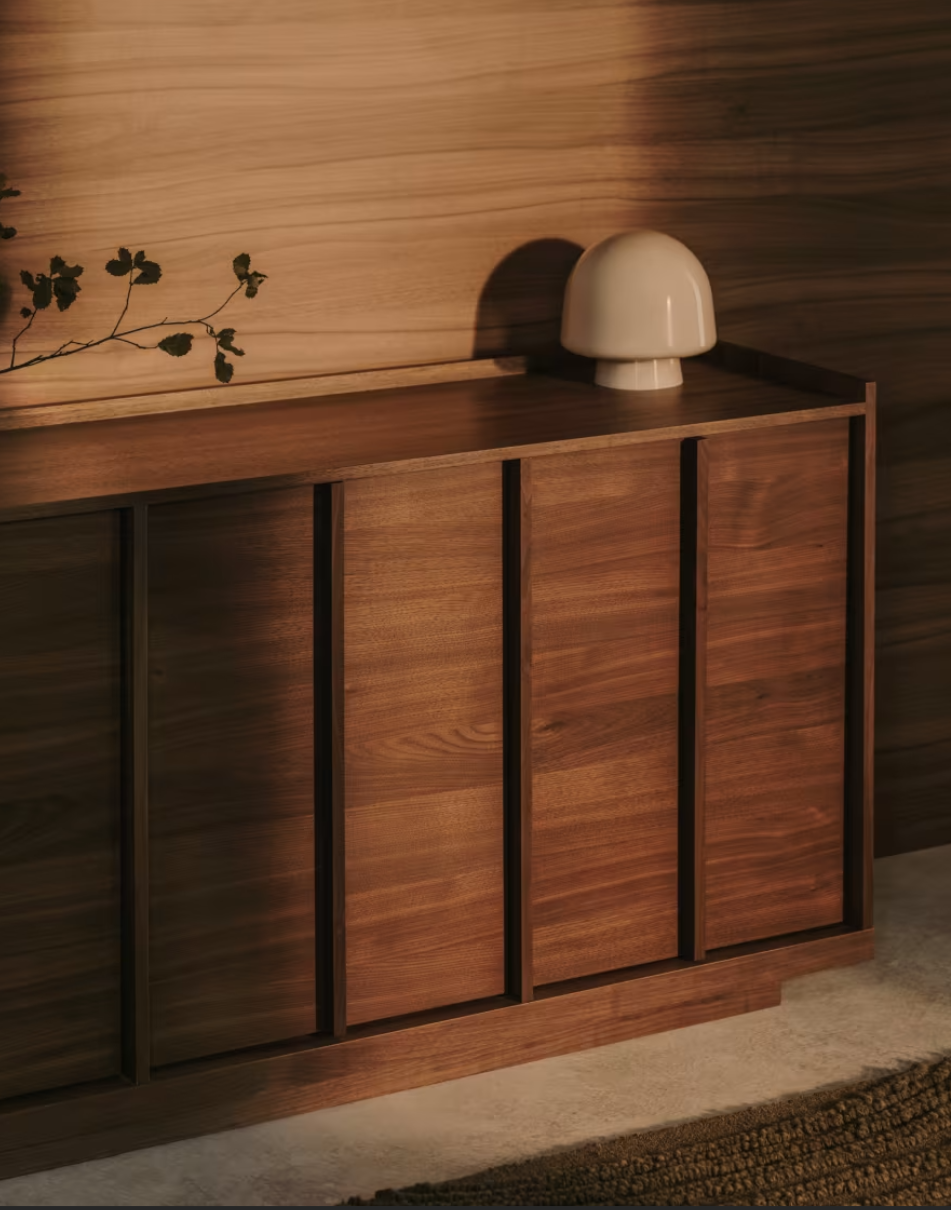 Credenza Onix di impiallacciatura in noce con finitura scura 200 x 80 cm FSC Mix Credit