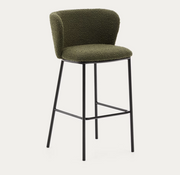 Tabouret Ciselia en peau lainée verte et acier noir hauteur 75 cm FSC