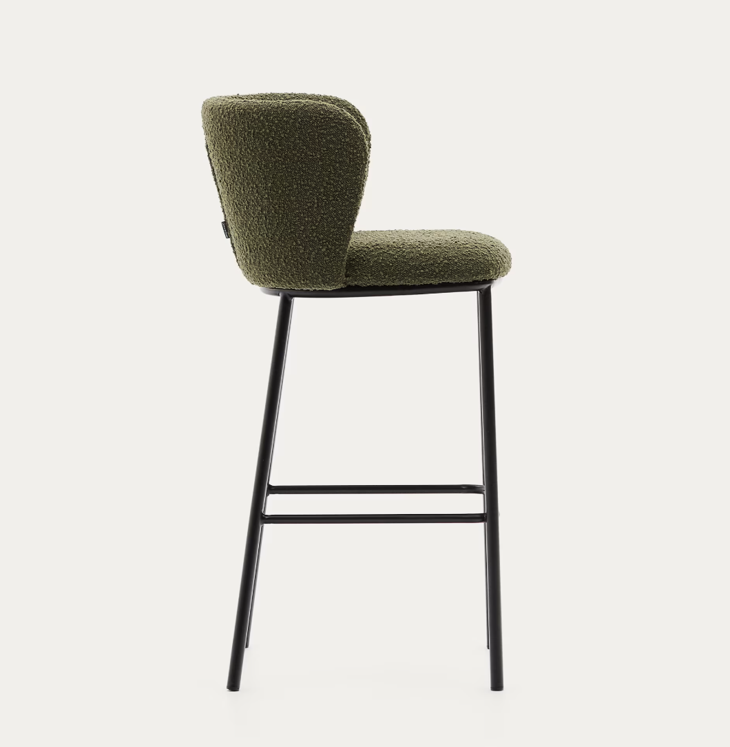 Tabouret Ciselia en peau lainée verte et acier noir hauteur 75 cm FSC