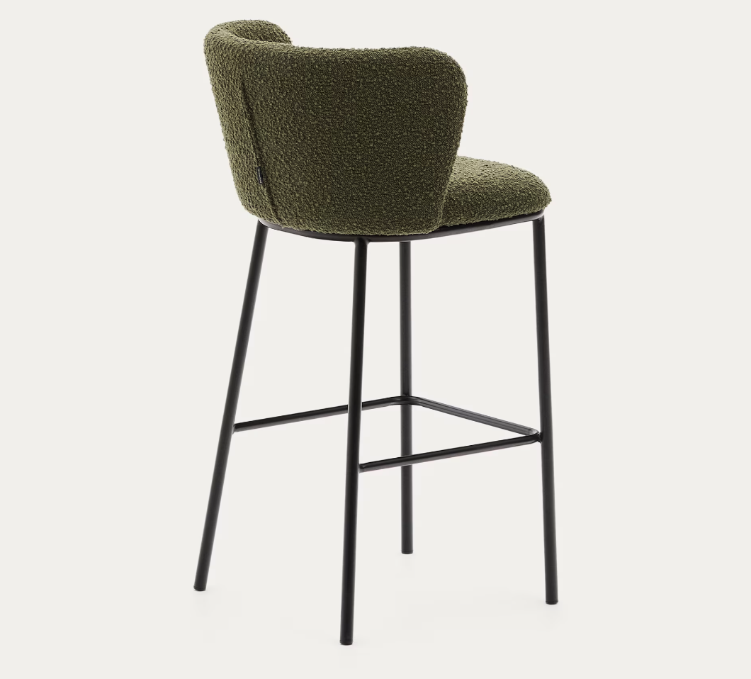 Tabouret Ciselia en peau lainée verte et acier noir hauteur 75 cm FSC