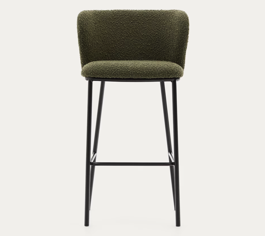 Tabouret Ciselia en peau lainée verte et acier noir hauteur 75 cm FSC