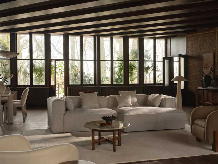 Divano NURIA 4 posti 250x110 cm - Velluto o Bouclè Beige
