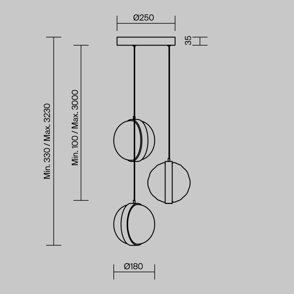 Lampada a sospensione Misterio - Maytoni - Nero - MOD379PL-L17B2.7K