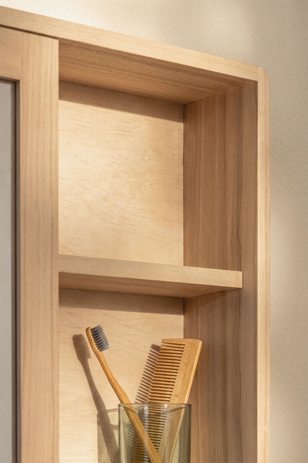 Ian - Pensile bagno con specchio 60x60 cm in legno di teak