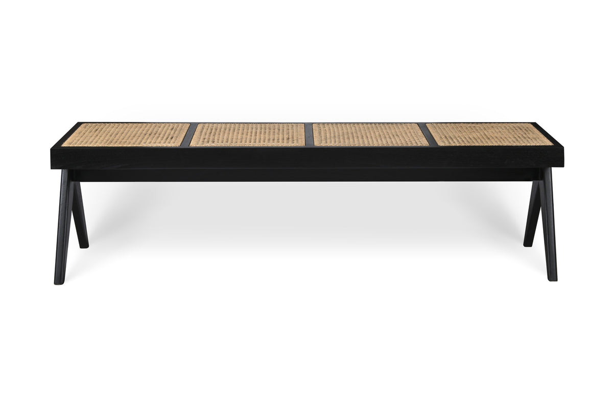 Panca in rattan B.T.H. Flats 4 - Charcoal Black - Pierre Jeanneret Edition