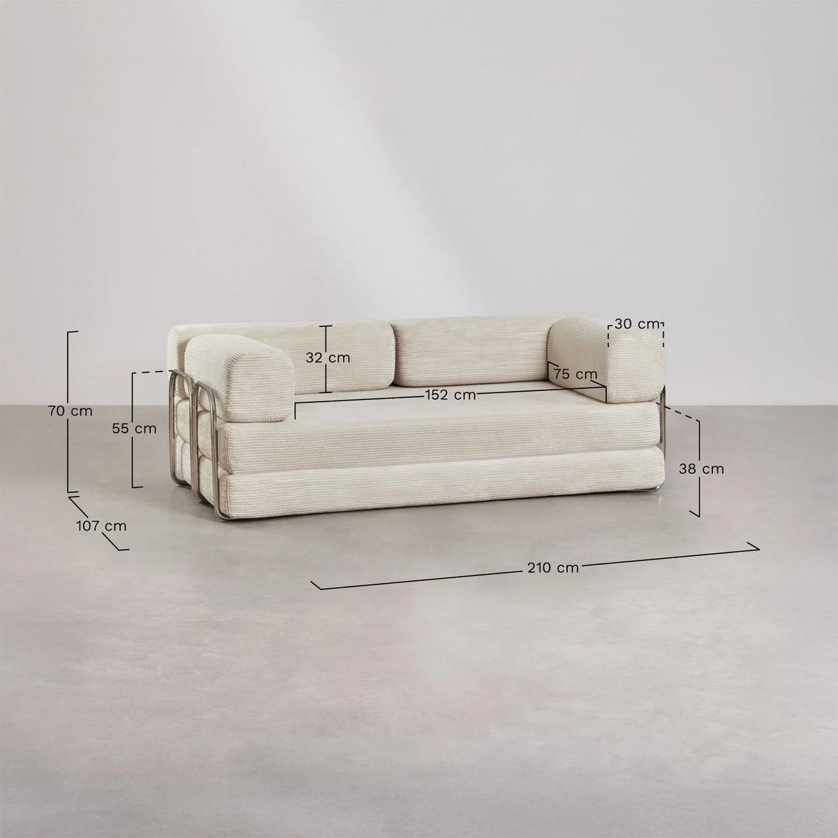Divano letto 2 posti in velluto sfoderabile Igone 210x107cm