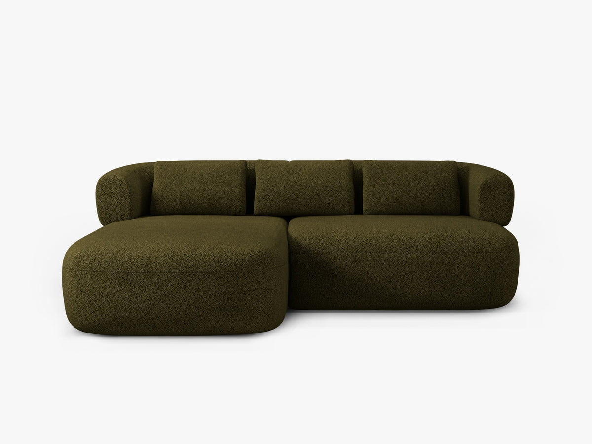 Divano Angolare Sinistro in Bouclé, "Jenny", 5 Posti, 200x145x73 - Verde