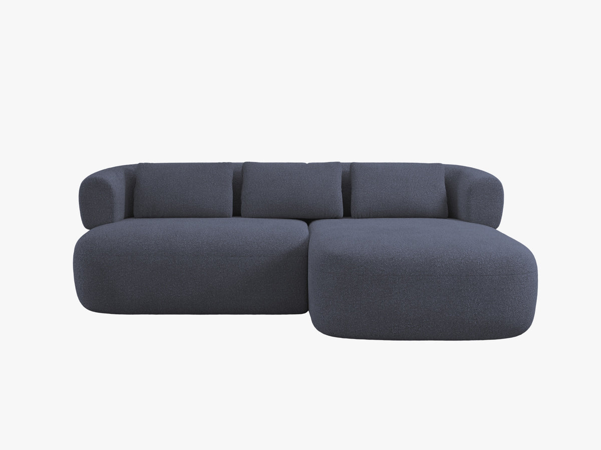 Divano Angolare Destro in Bouclé, "Jenny", 5 Posti, 200x145x73 - Blu Scuro