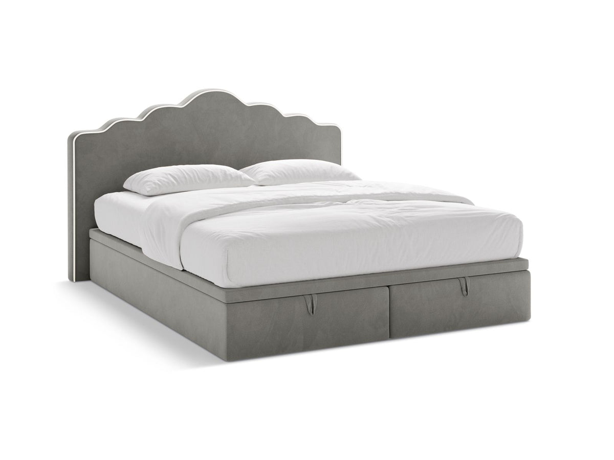 Letto Boxspring con Testata, Materasso e Topper Dream - Avorio, Grigio Scuro 160x200