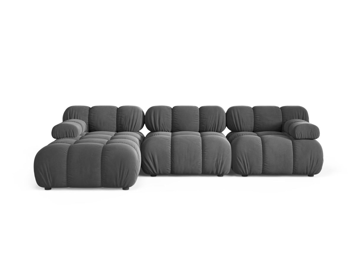Divano Angolare Modulare Sinistro in Velluto, "Bellis", 4 Posti, 282x155x70 - Grigio