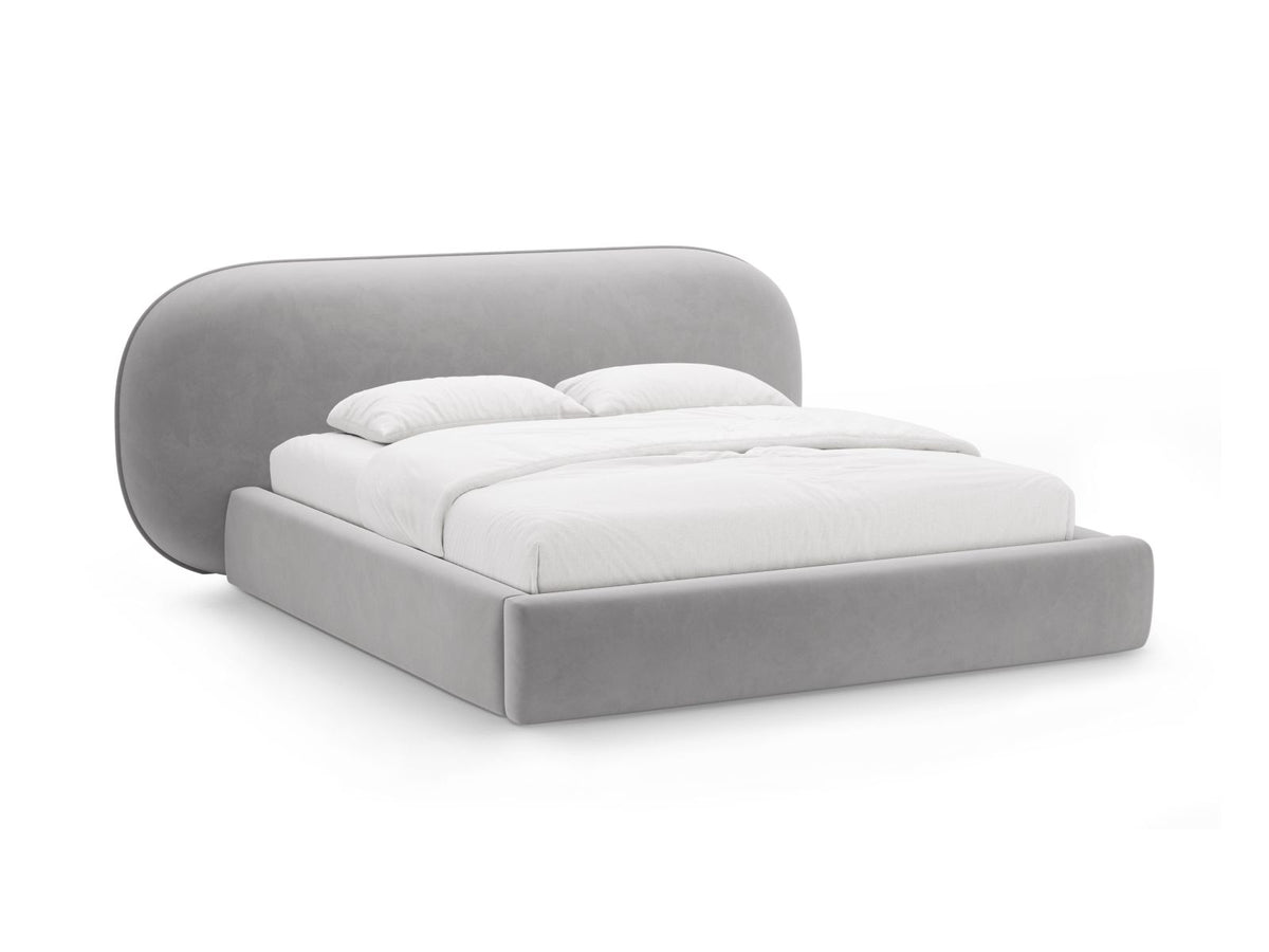 Letto con Contenitore e Testata in Velluto, "Ovalo", 234x270x96 - Grigio Chiaro