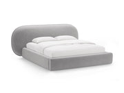 Letto con Contenitore e Testata in Velluto, "Ovalo", 234x270x96 - Grigio Chiaro