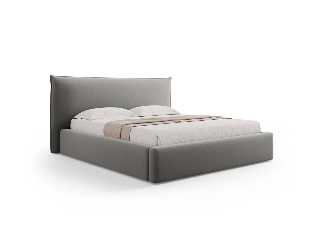 Letto con Contenitore e Testata in Velluto, "Kaelle", 223x180x111 - Grigio Chiaro