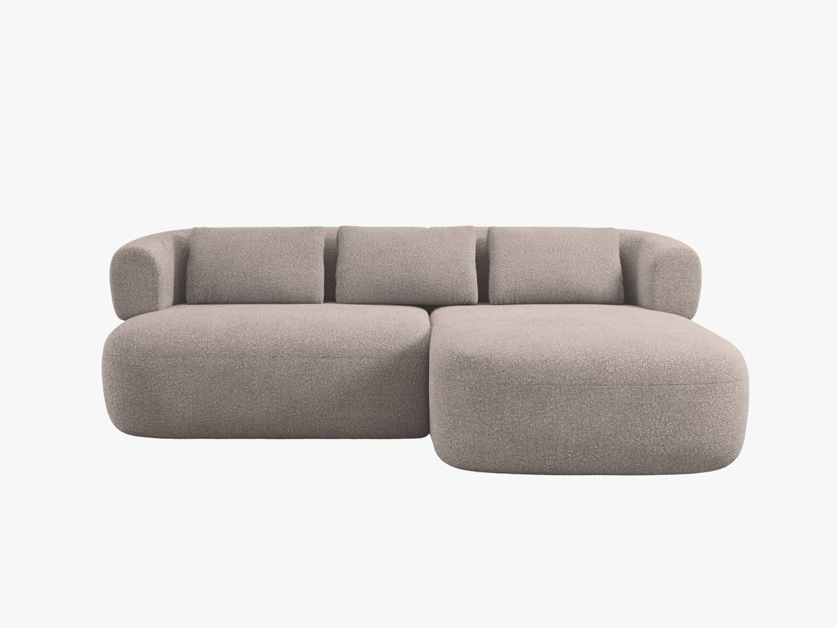 Divano Angolare Destro in Bouclé, "Jenny", 5 Posti, 200x145x73 - Marrone Chiaro