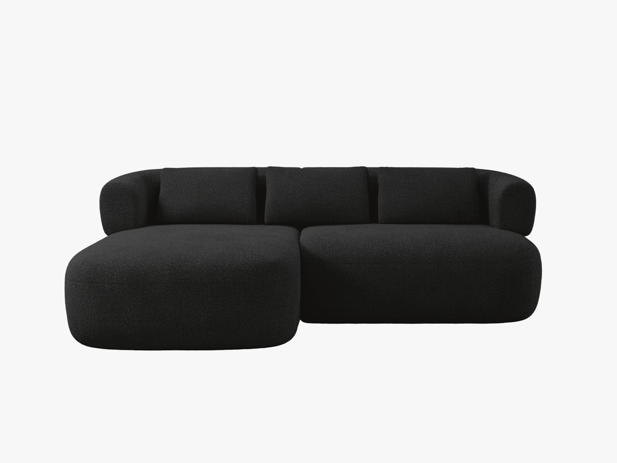 Divano Angolare Sinistro in Bouclé, "Jenny", 5 Posti, 200x145x73 - Nero