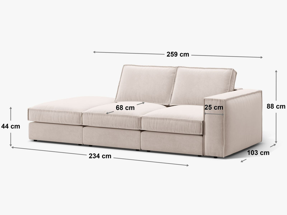 Divano Componibile Aperto Pola, 3 Posti, 103x259x88