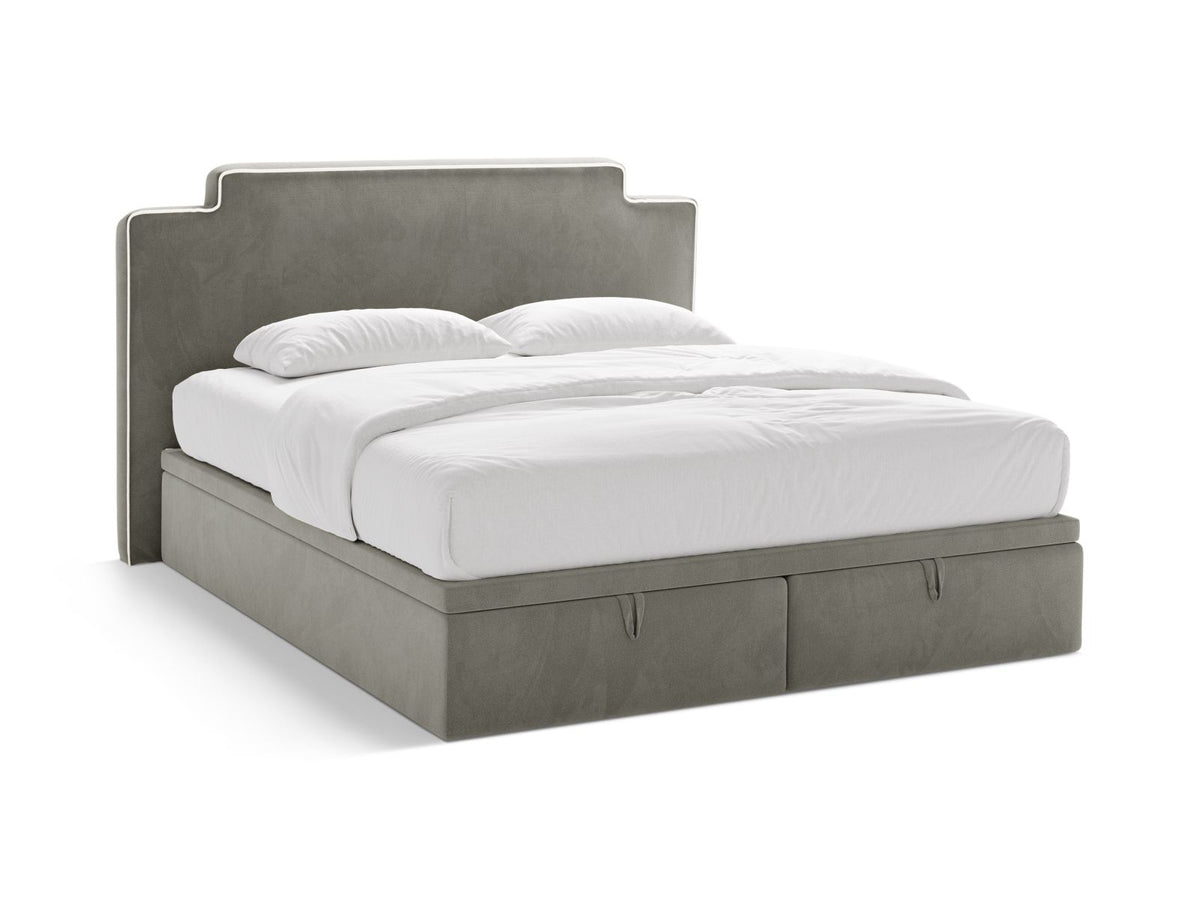Letto Boxspring con Testata, Materasso e Topper Princess - Avorio, Grigio Scuro 160x200