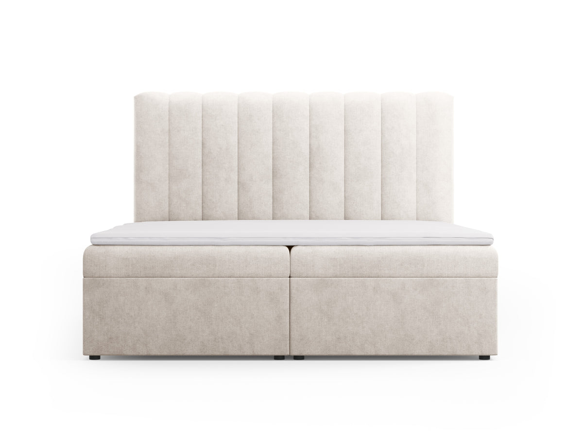 Letto Boxspring con Testata, Materasso e Topper Kelp - Grigio Beige Mélange 180x200