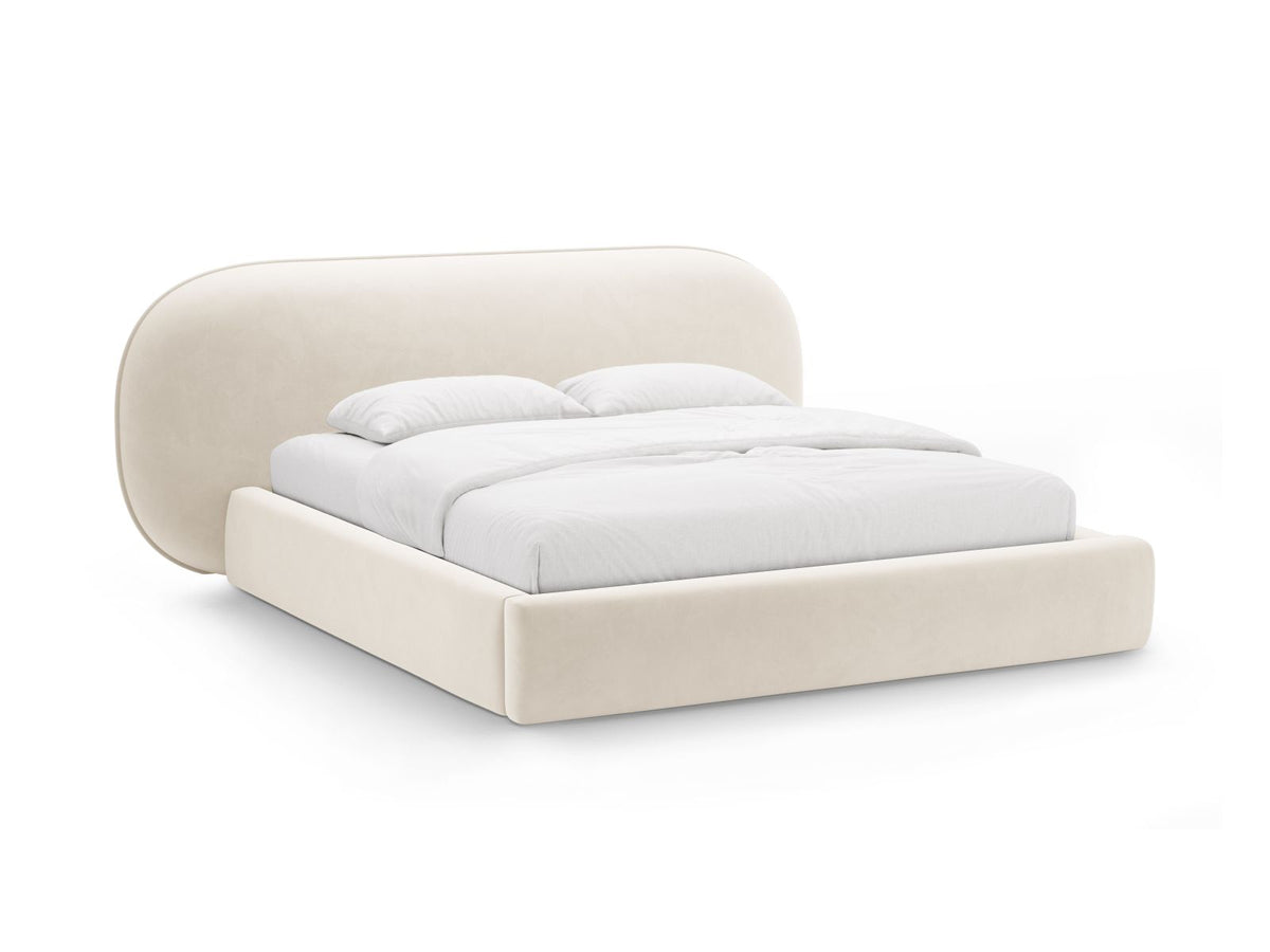 Letto con Contenitore e Testata in Velluto, "Ovalo", 234x290x96 - Avorio