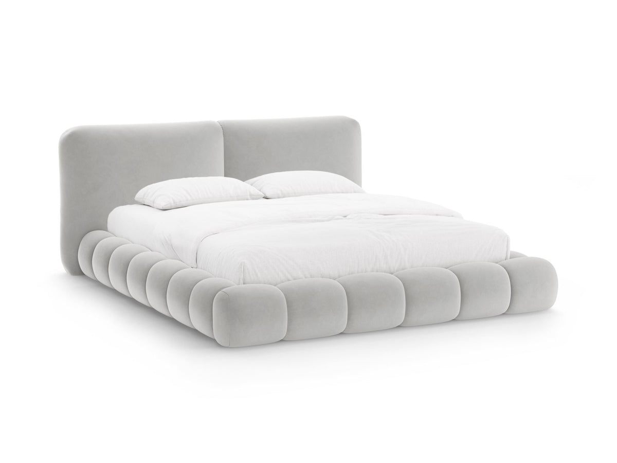 Letto con Contenitore e Testata in Velluto, "Solange", 236x222x90 - Grigio Chiaro