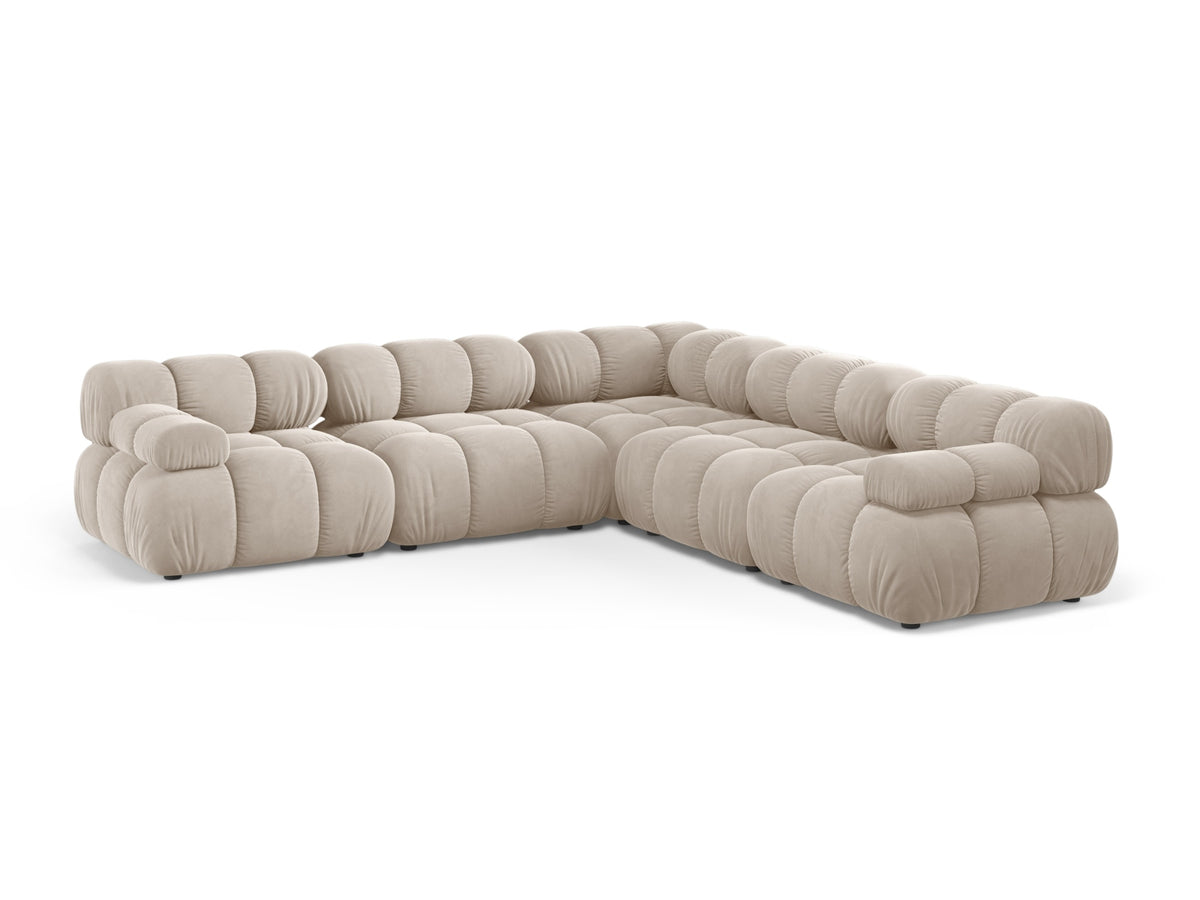 Divano Angolare Simmetrico in Velluto, "Bellis", 5 Posti, 282x282x70 - Beige Scuro