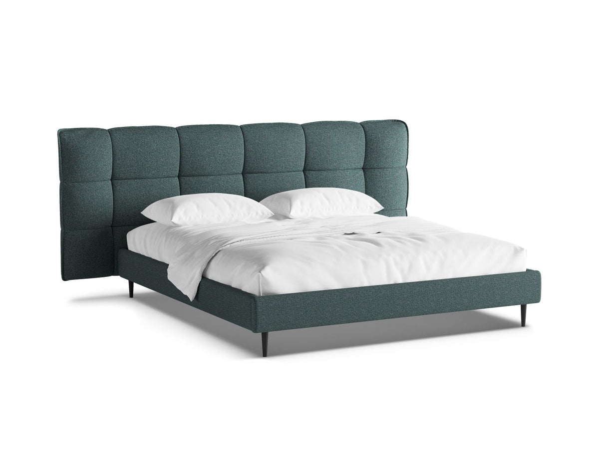 Letto con Contenitore e Testata, "Eric", 220x270x114 - Verde Blu Melange
