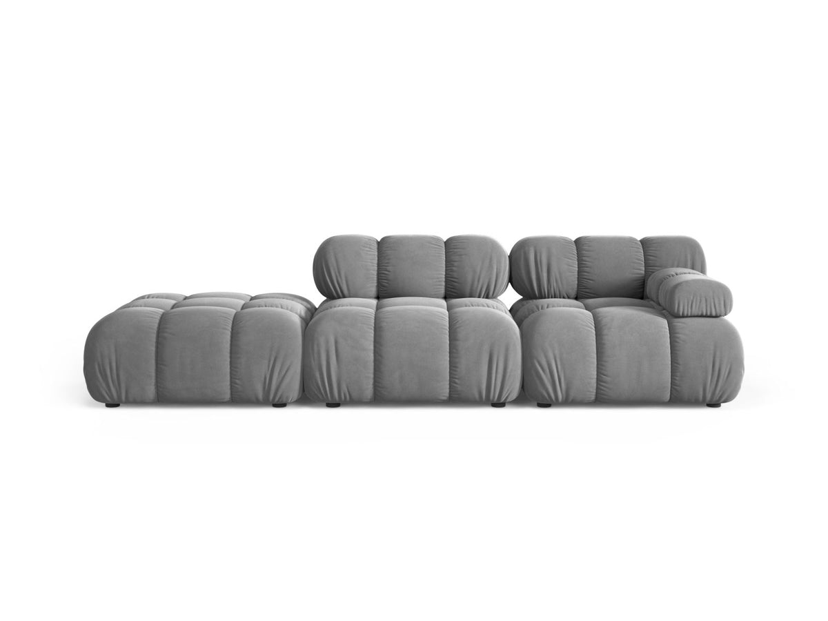 Divano Modulare Sinistro in Velluto, "Bellis", 4 Posti, 282x94x70 - Grigio Chiaro