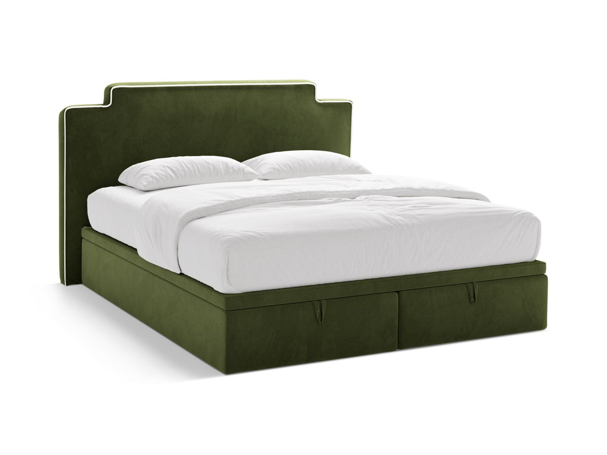 Letto Boxspring con Testata, Materasso e Topper Princess - Avorio, Verde Militare 200x200