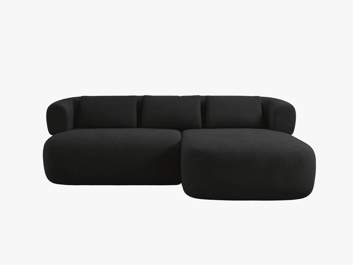 Divano Angolare Destro in Bouclé, "Jenny", 5 Posti, 200x145x73 - Nero