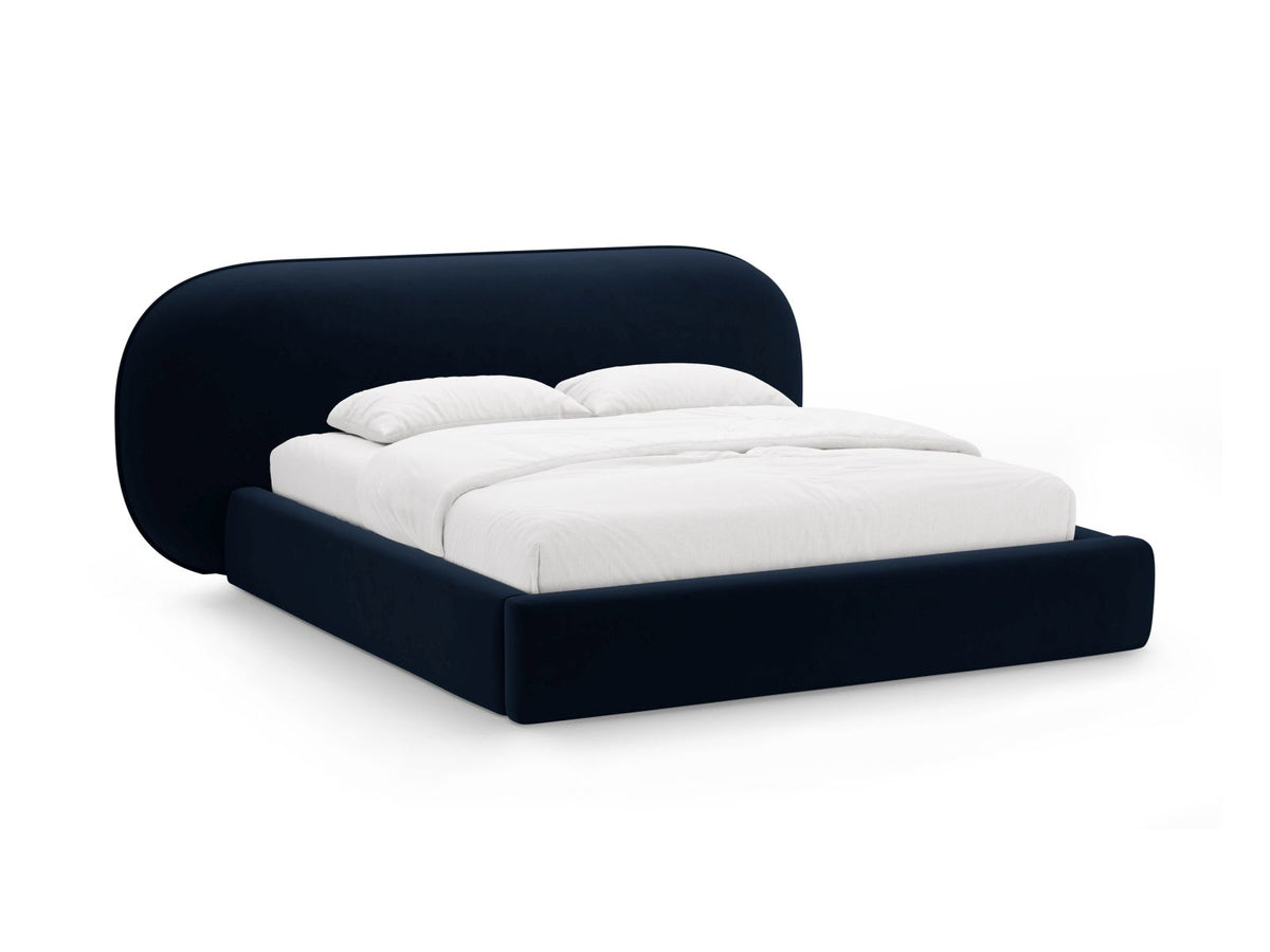 Letto con Contenitore e Testata in Velluto, "Ovalo", 234x270x96 - Blu Royal