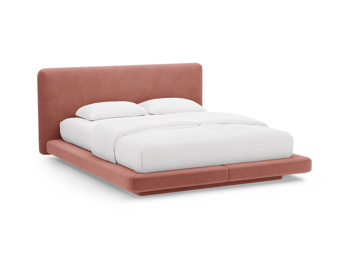 Letto con Testata in Velluto, "Linea", 225x204x98 - Rosa
