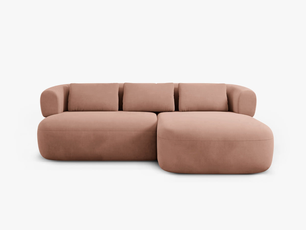Divano Angolare Destro in Velluto, "Jenny", 5 Posti, 200x145x73 - Rosa