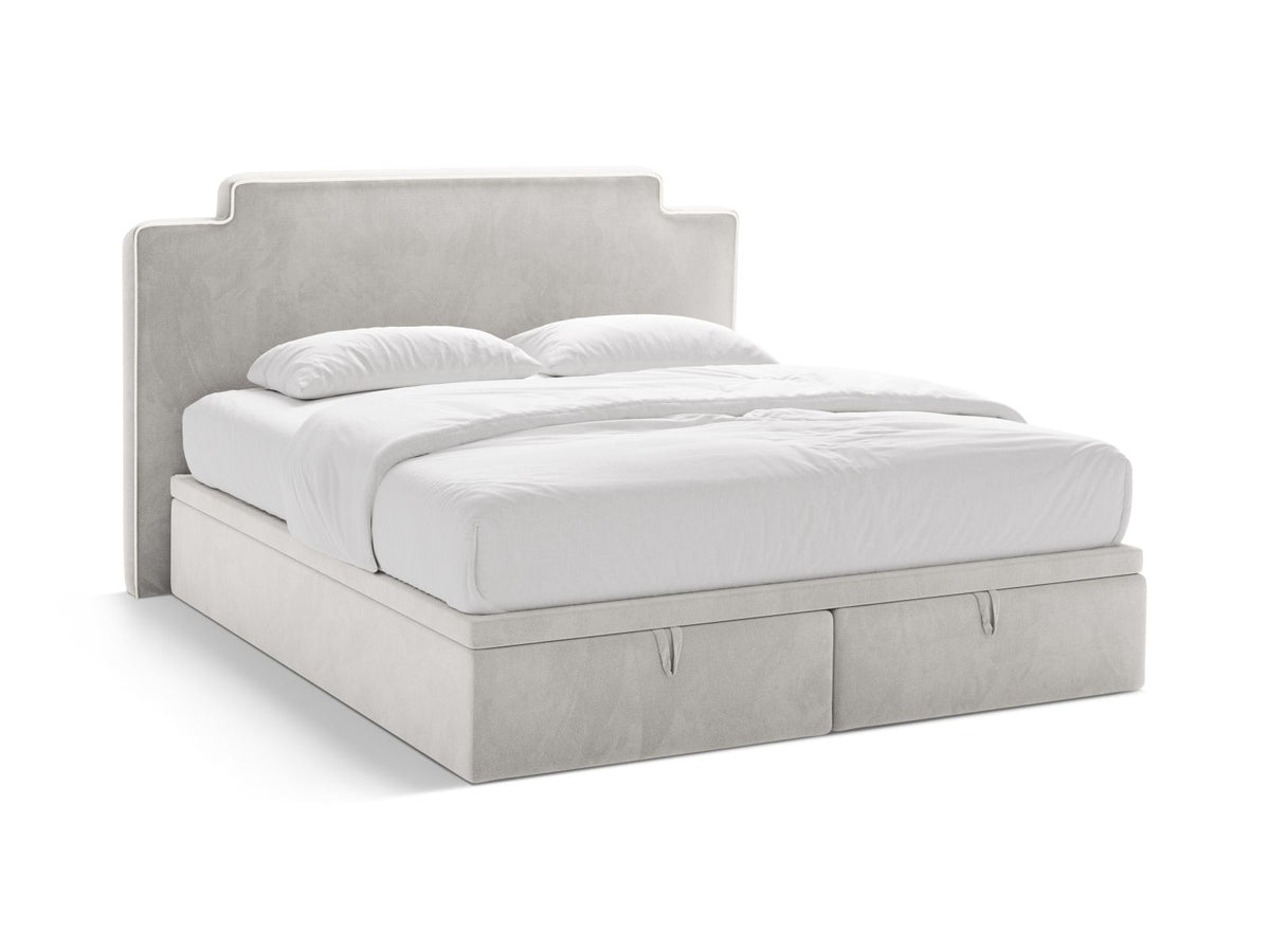 Letto Boxspring con Testata, Materasso e Topper Princess - Avorio, Grigio Chiaro 180x200