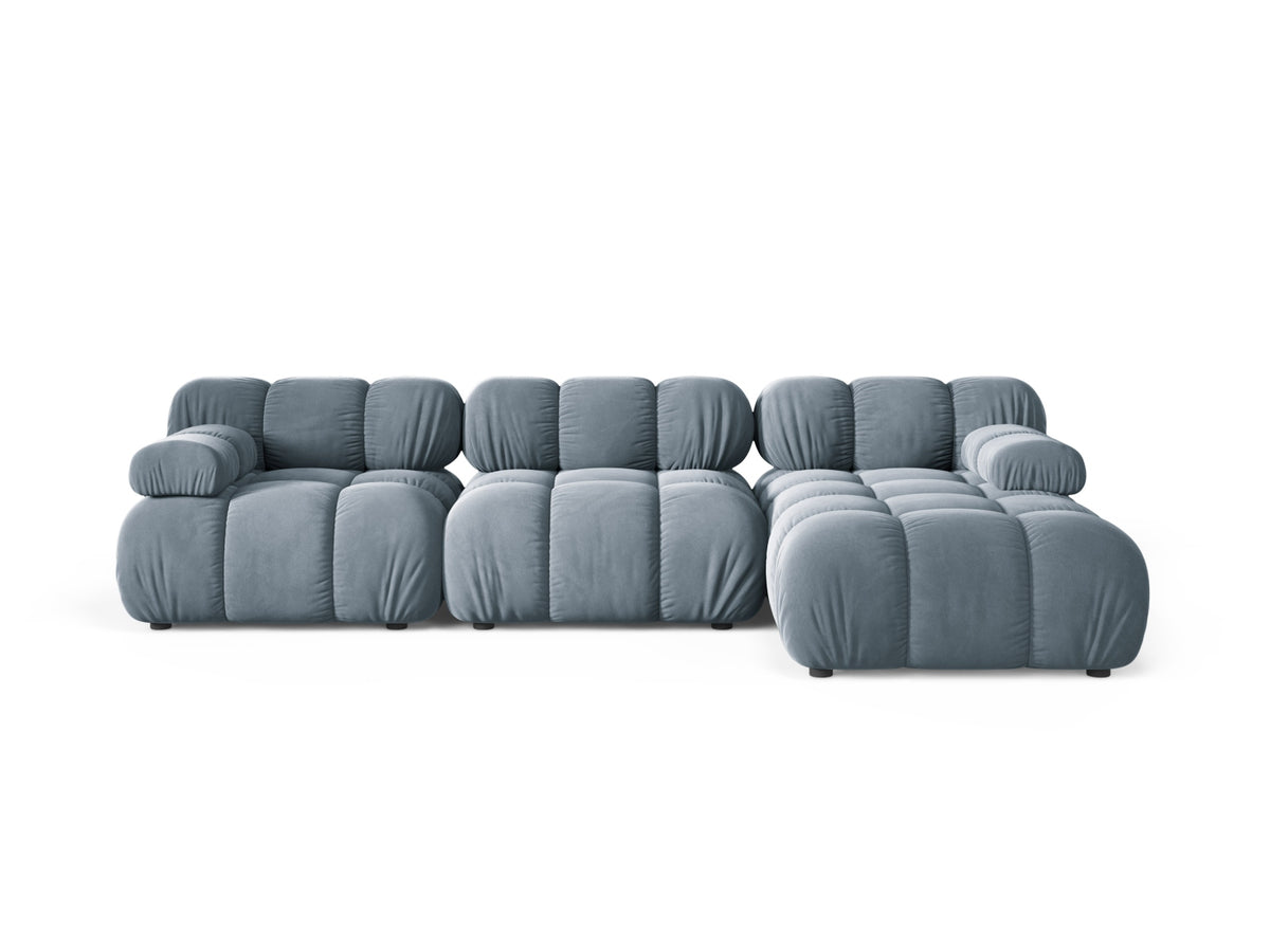 Divano Angolare Modulare Destro in Velluto, "Bellis", 4 Posti, 282x155x70 - Blu Chiaro