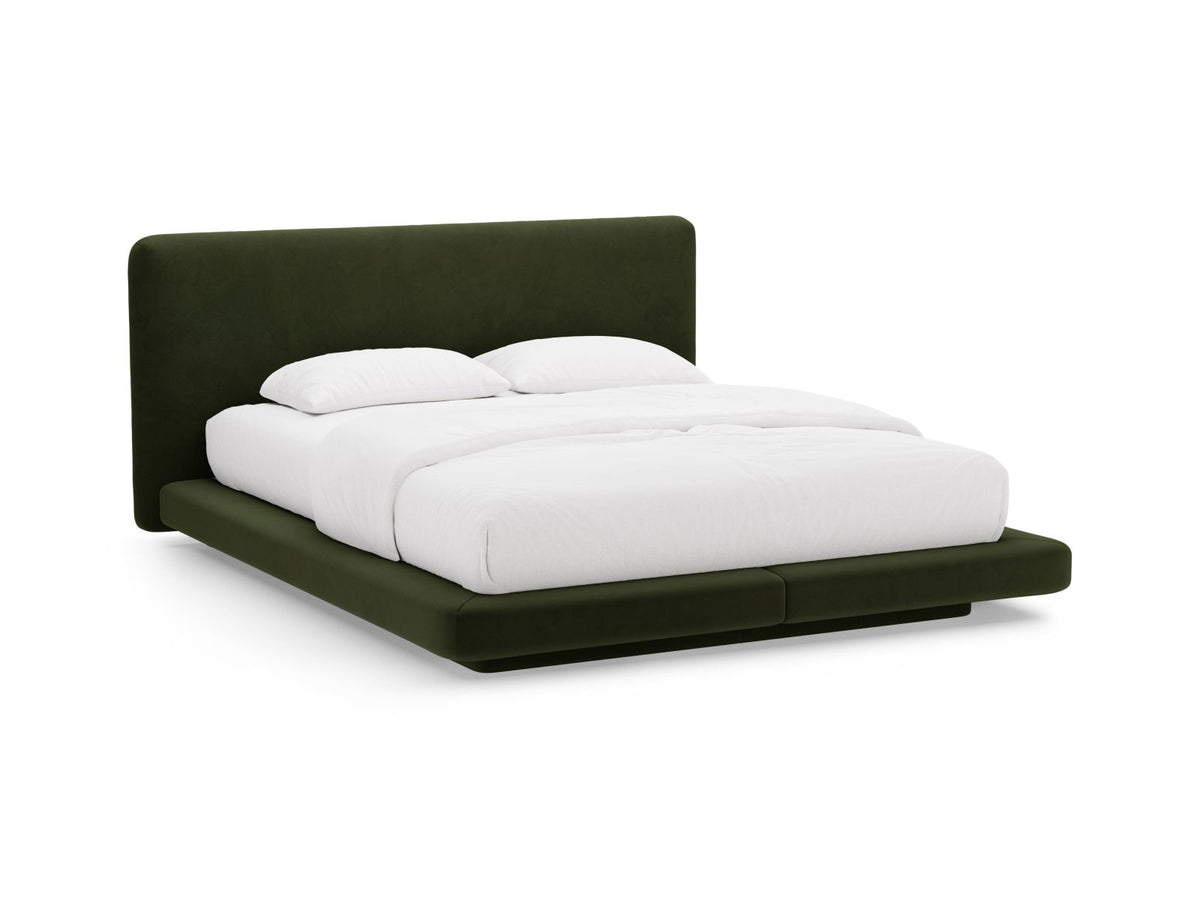 Letto con Testata in Velluto, "Linea", 225x204x98 - Verde Militare