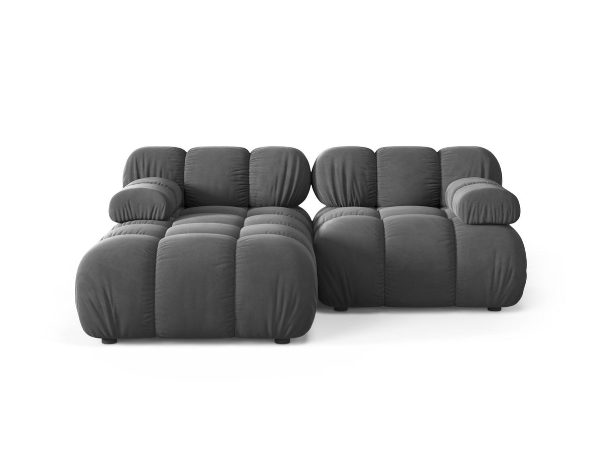 Divano Angolare Modulare Sinistro in Velluto, "Bellis", 3 Posti, 188x155x70 - Grigio