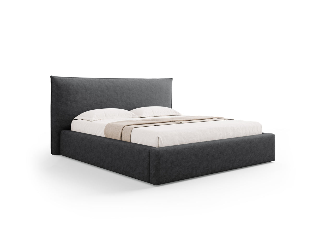 Letto con Contenitore e Testata, "Kaelle", 223x180x111 - Grigio Scuro