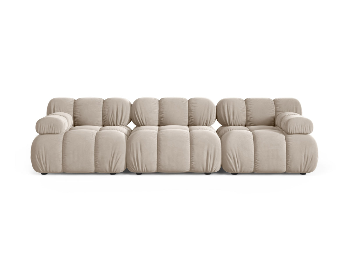 Divano Modulare in Velluto, "Bellis", 3 Posti, 282x94x70 - Beige Scuro