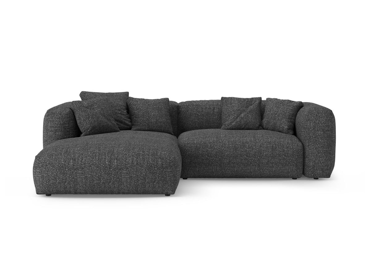 Divano Angolare Sinistro Letto con Contenitore in Bouclé, "Martina", 4 Posti, 280x170x75 - Antracite