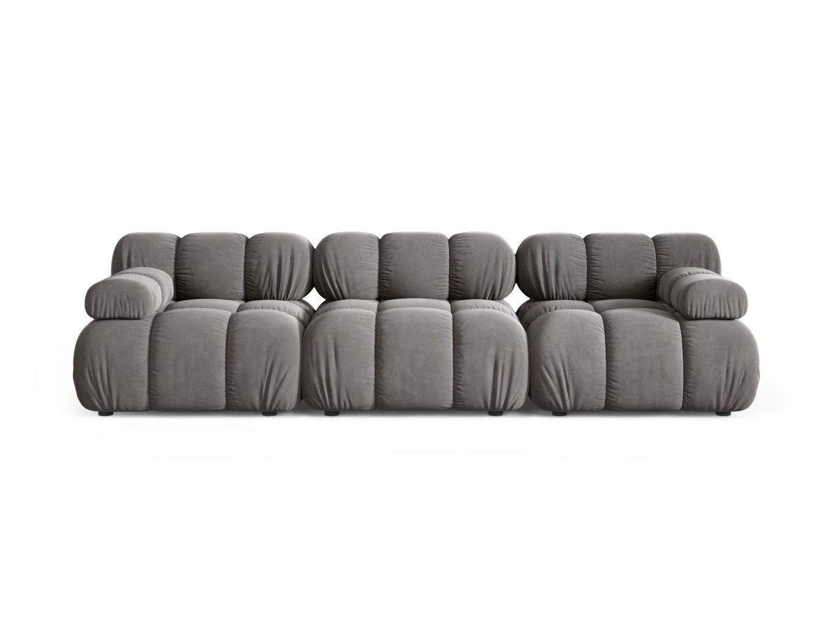 Divano Modulare in Velluto, "Bellis", 3 Posti, 282x94x70 - Grigio Chiaro