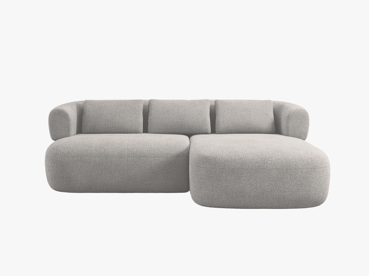 Divano Angolare Destro in Bouclé, "Jenny", 5 Posti, 200x145x73 - Grigio Chiaro