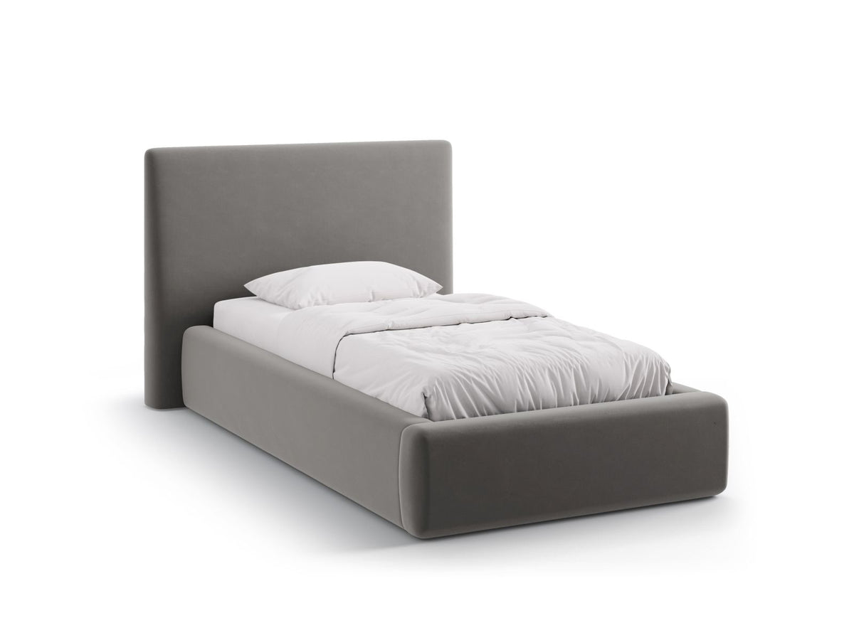 Letto con Contenitore e Testata in Velluto, "Amy", 220x130x95 - Grigio Scuro