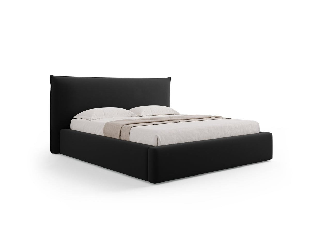 Letto con Contenitore e Testata in Velluto, "Kaelle", 223x240x111 - Nero