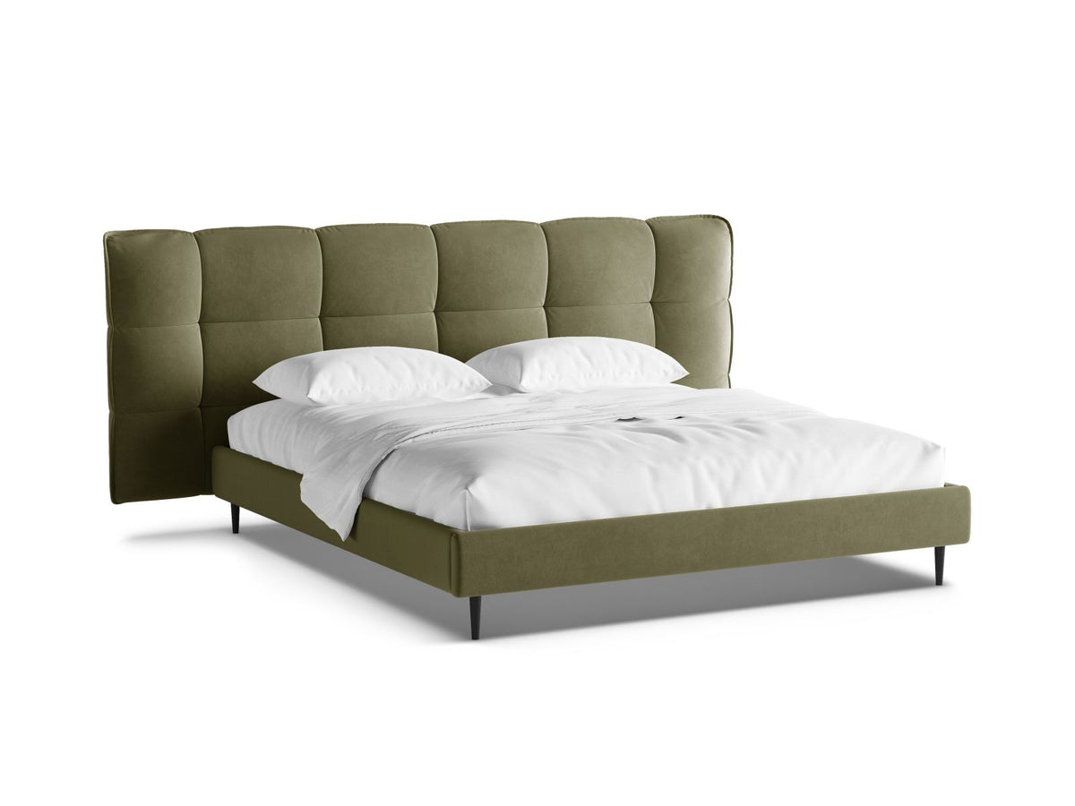 Letto con Contenitore e Testata in Velluto, "Eric", 220x290x114 - Verde Chiaro
