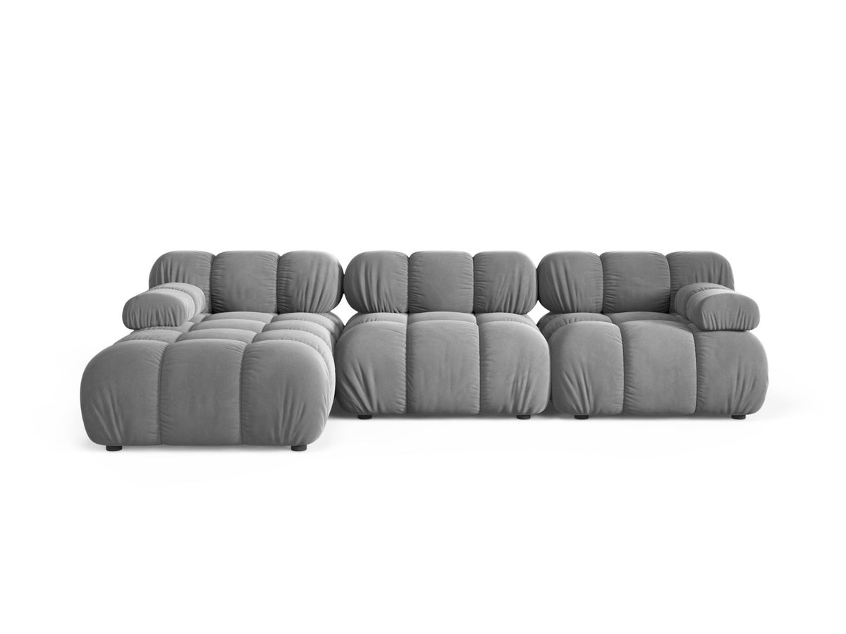 Divano Angolare Modulare Sinistro in Velluto, "Bellis", 4 Posti, 282x155x70 - Grigio Chiaro