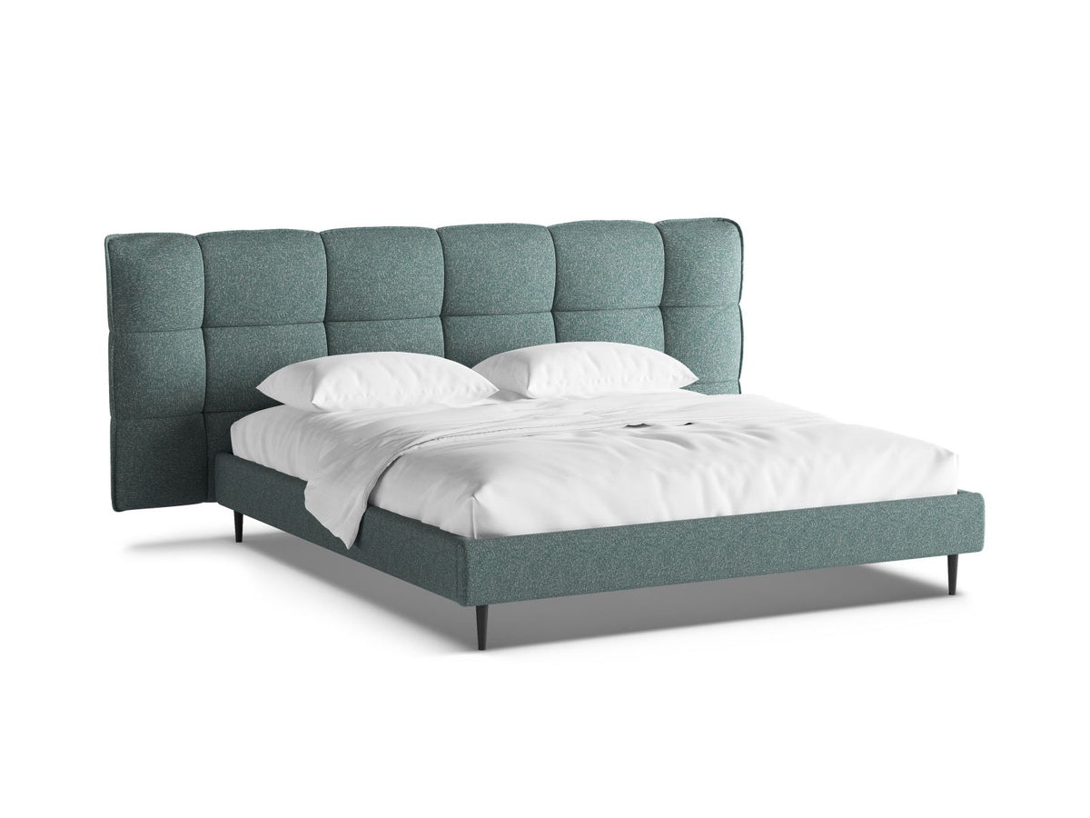 Letto con Contenitore e Testata, "Eric", 220x290x114 - Blu Melange