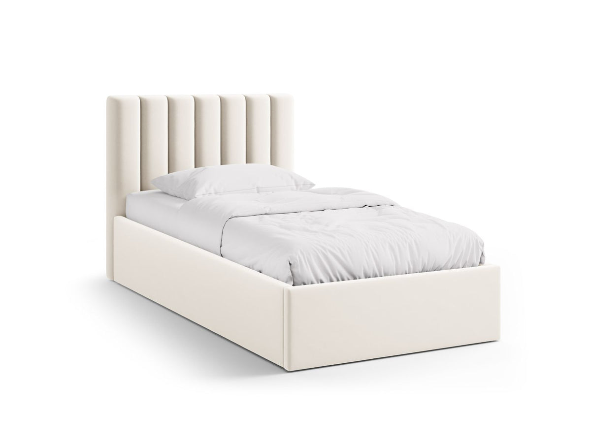 Letto con Contenitore e Testata in Velluto, "Allison", 220x100x95 - Beige Chiaro
